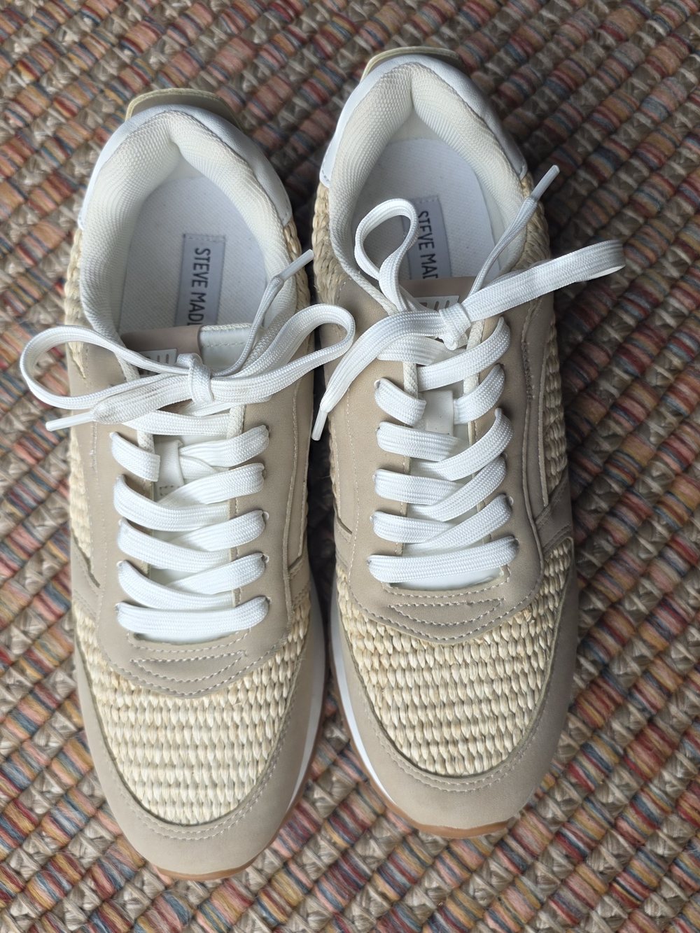 Steve Madden Beige Woven Lace-Up Sneakers, SIZE 9